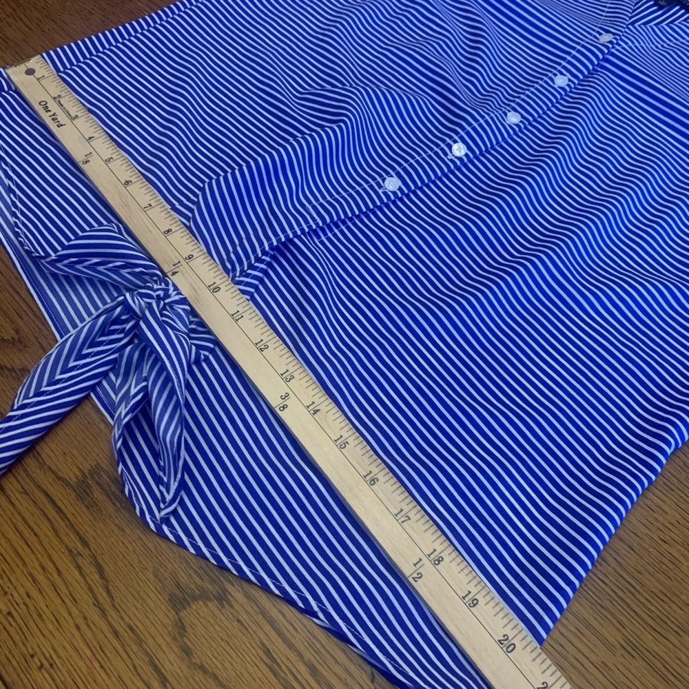 Talbots white and blue stripe tie front top - Picture 7 of 12
